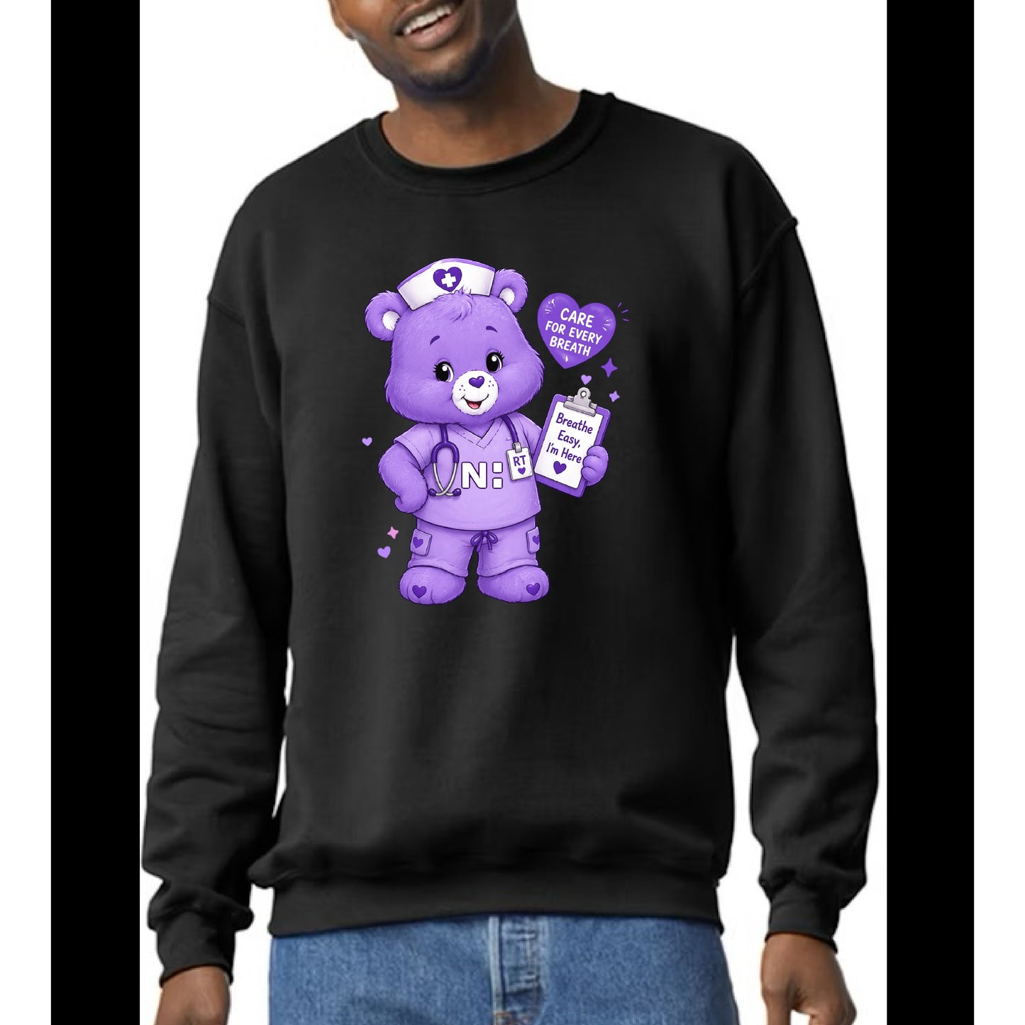 Vintage Aubergine Purple Novant Health Care Bears Respiratory Therapist Registered Nurse Crew Sweatshirt