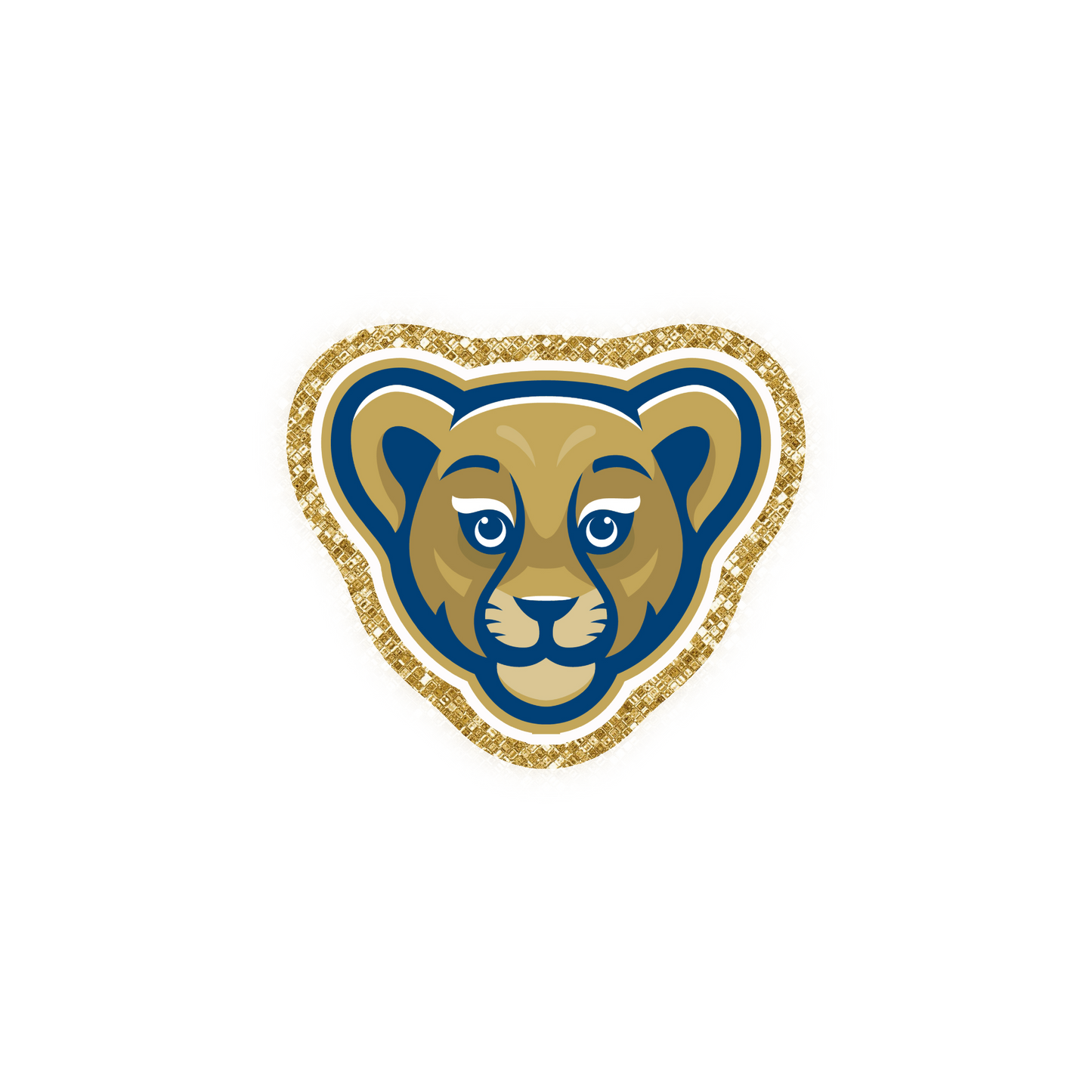 Gold and Blue Lion Cub Custom Iron On Glitter Sports Patch