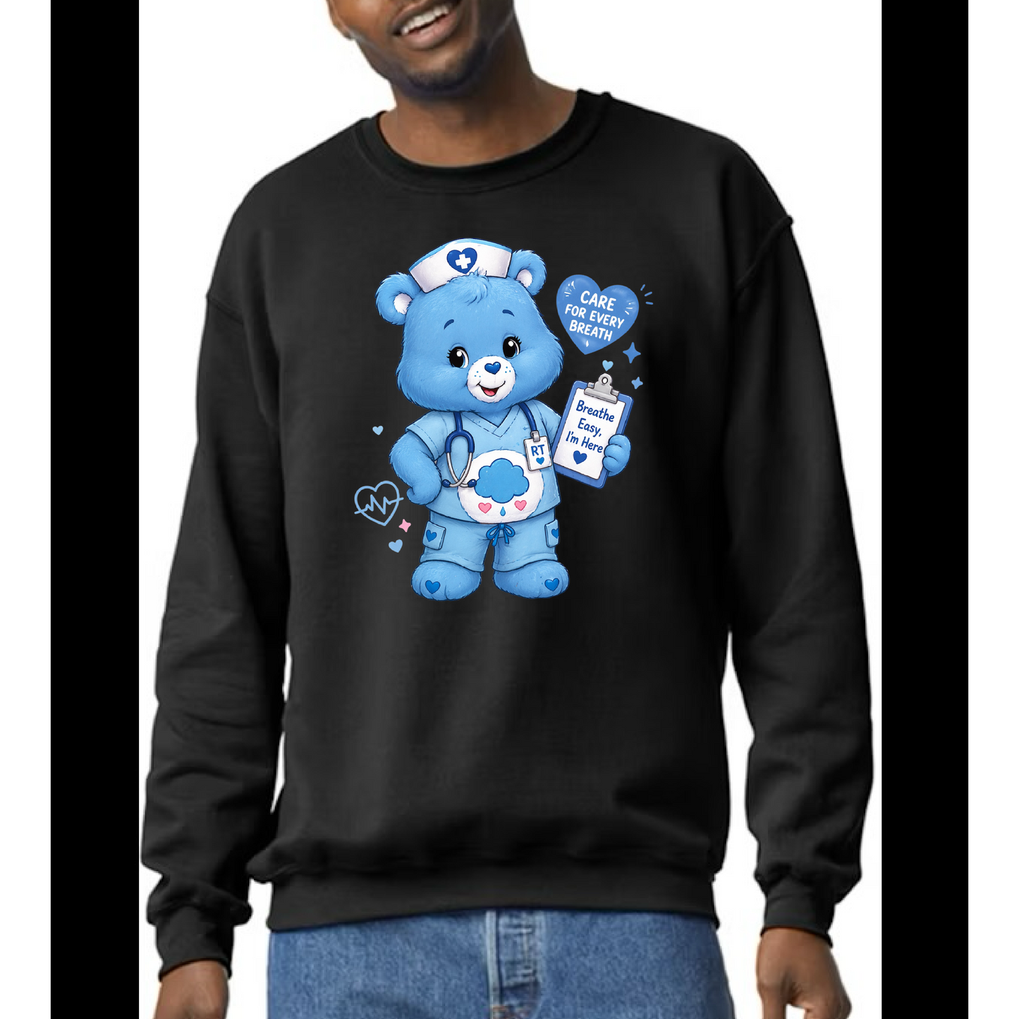 Vintage Grumpy Bear Care Bears Respiratory Therapist Registered Nurse Crew Sweatshirt