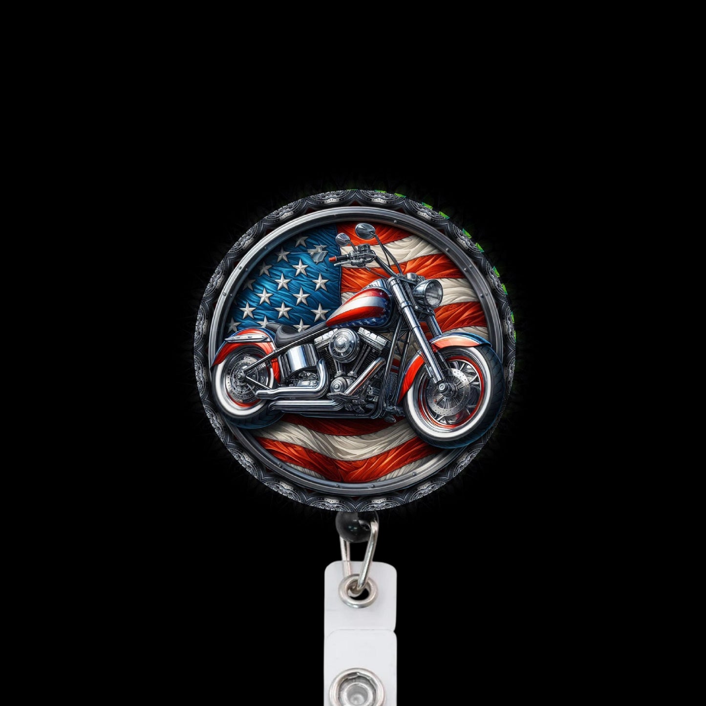 Patriotic Motorcycle Badge Reel