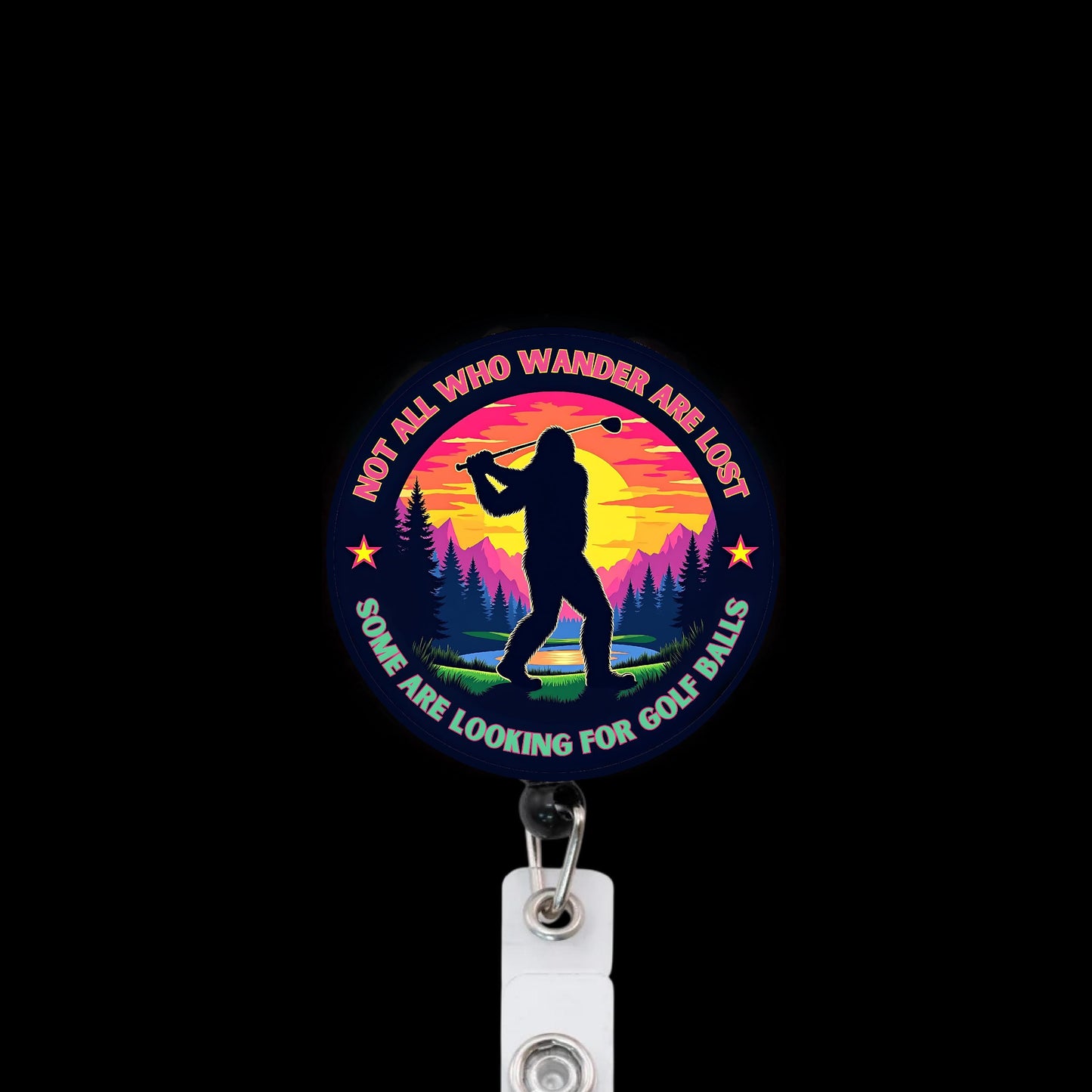 Big Foot Looking For Golf Balls Badge Reel