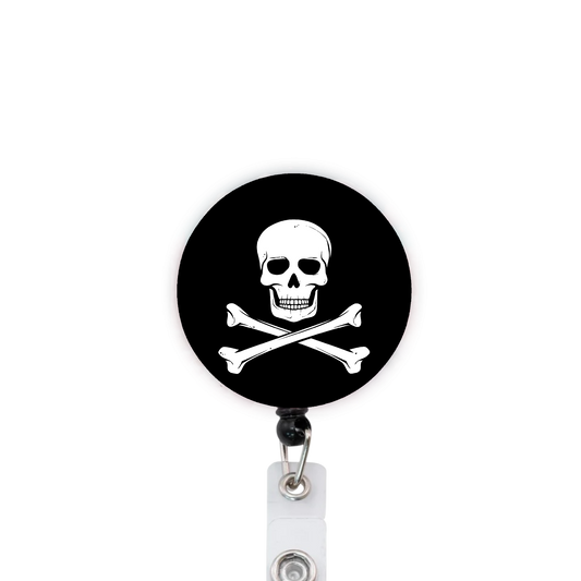 Pirate Skull And Crossbones Attached Badge Reel