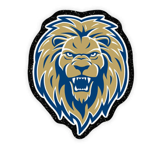 Gold and Blue Lion Custom Iron On Glitter Sports Patch