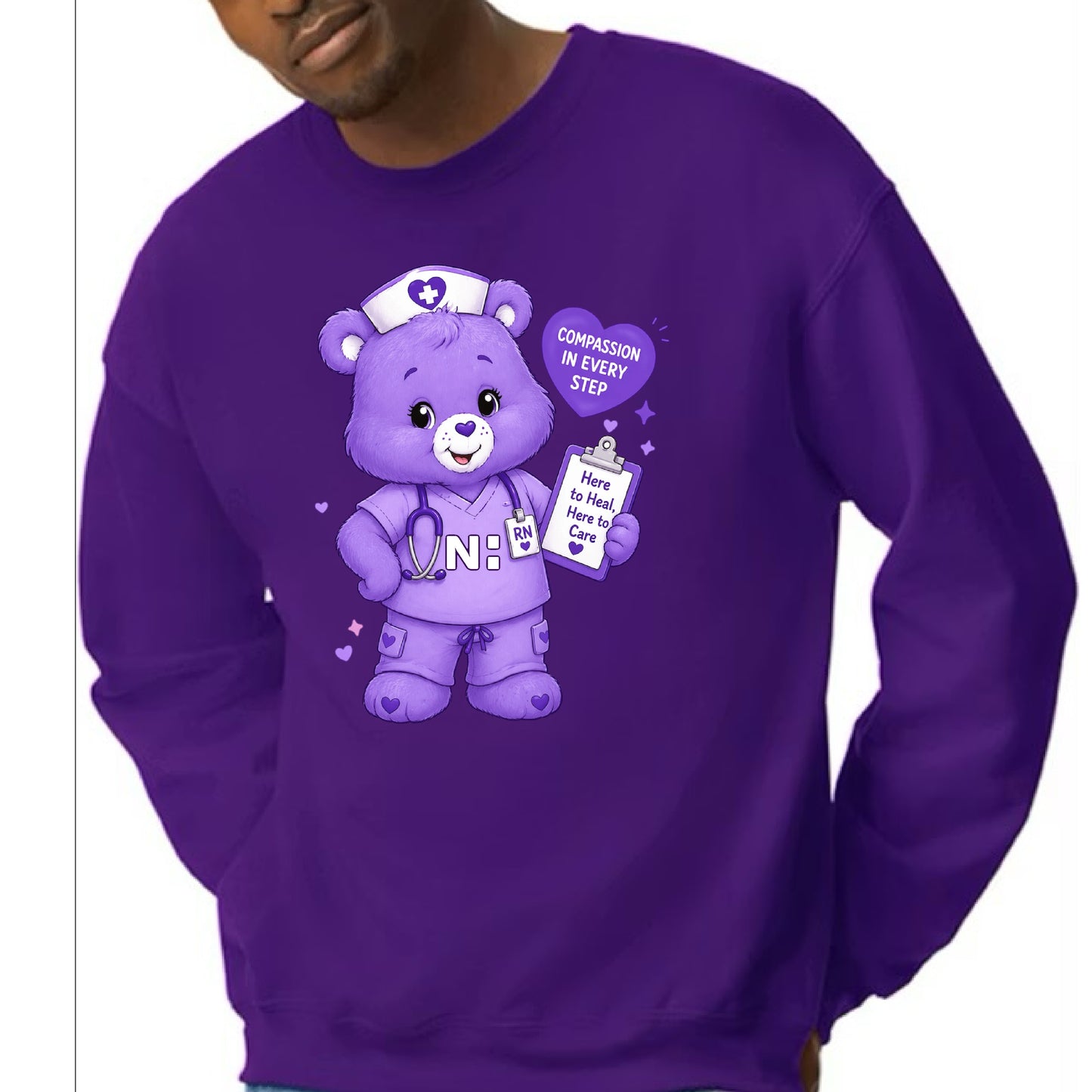Vintage Aubergine Purple Novant Health Care Bears Respiratory Therapist Registered Nurse Crew Sweatshirt
