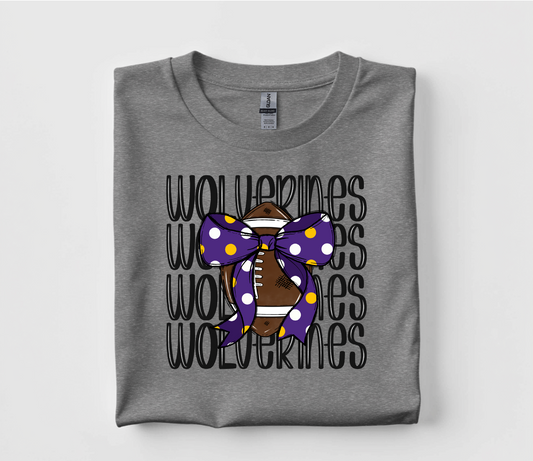 Purple Wolverines Coquette Football T Shirt