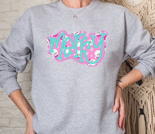 Christmas Merry Faux Appliqué Graphic Crew Sweatshirt