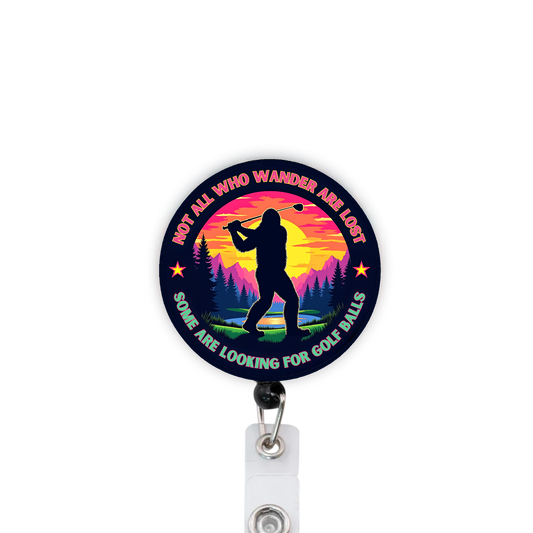 Big Foot Looking For Golf Balls Attached Badge Reel