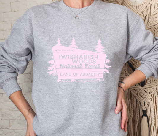 IWISHABISH WOODS National Park Light Pink Crew Sweatshirt