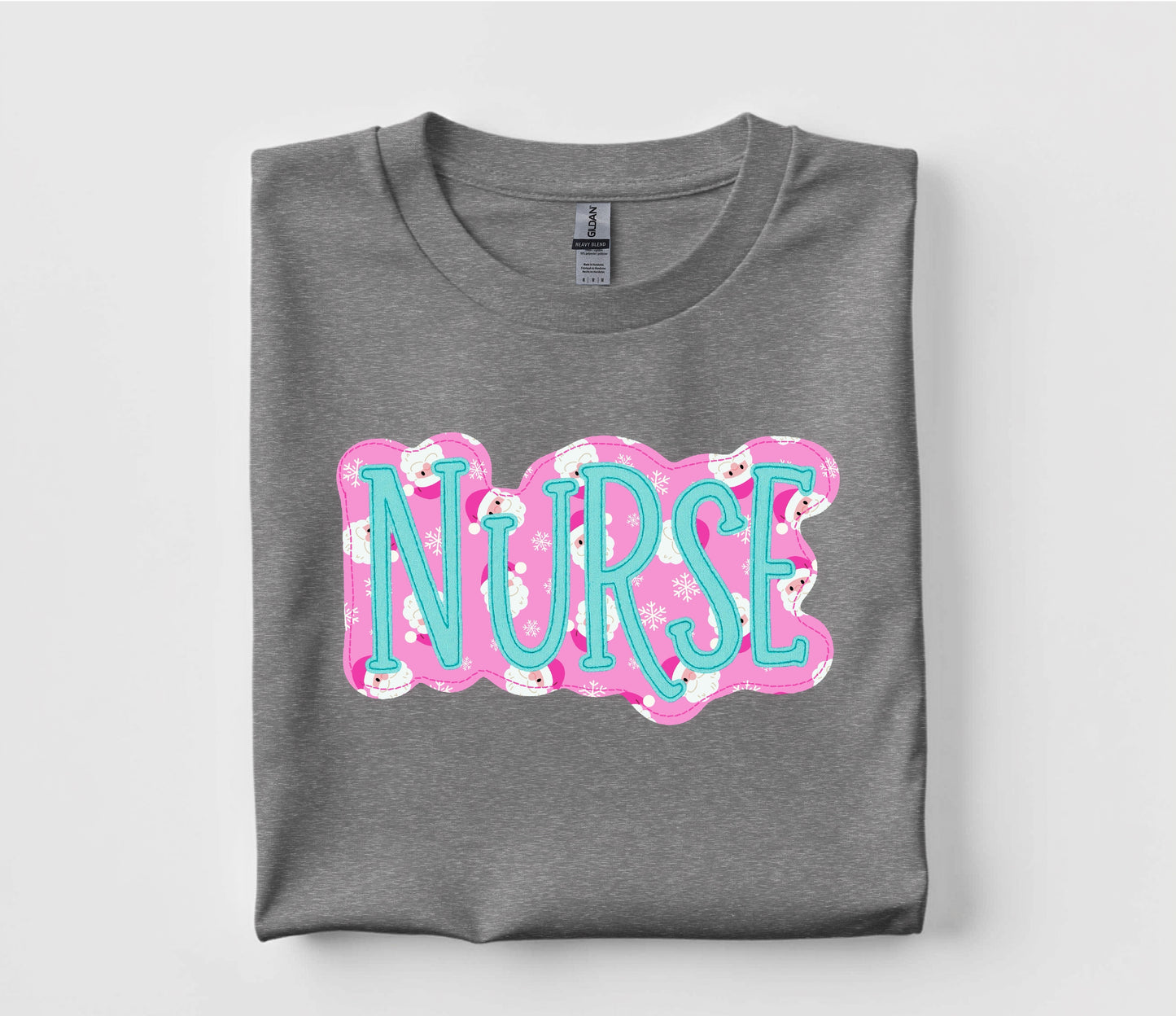 Christmas Nurse Faux Appliqué Graphic T Shirt