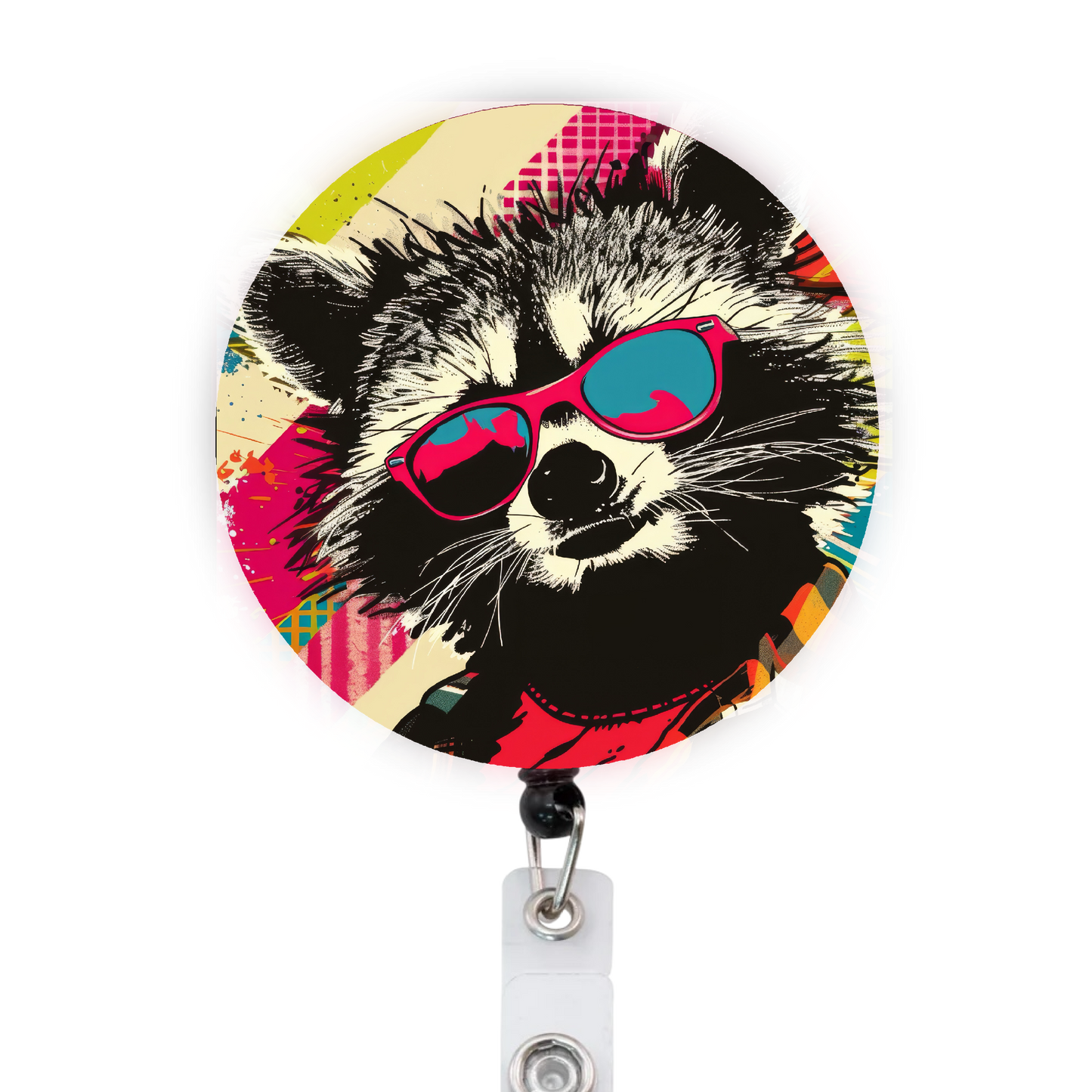 Pop Art Raccoon Attached Badge Reel