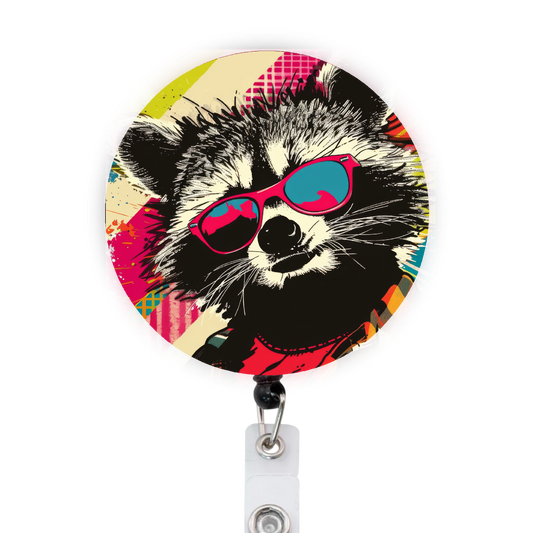 Pop Art Raccoon Attached Badge Reel