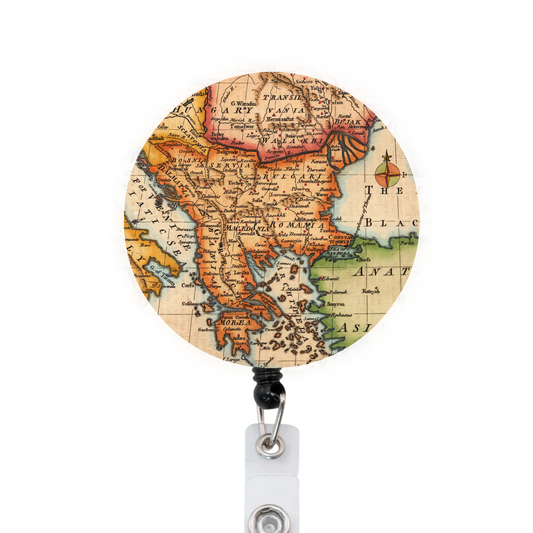 Vintage Maps Attached Badge Reel