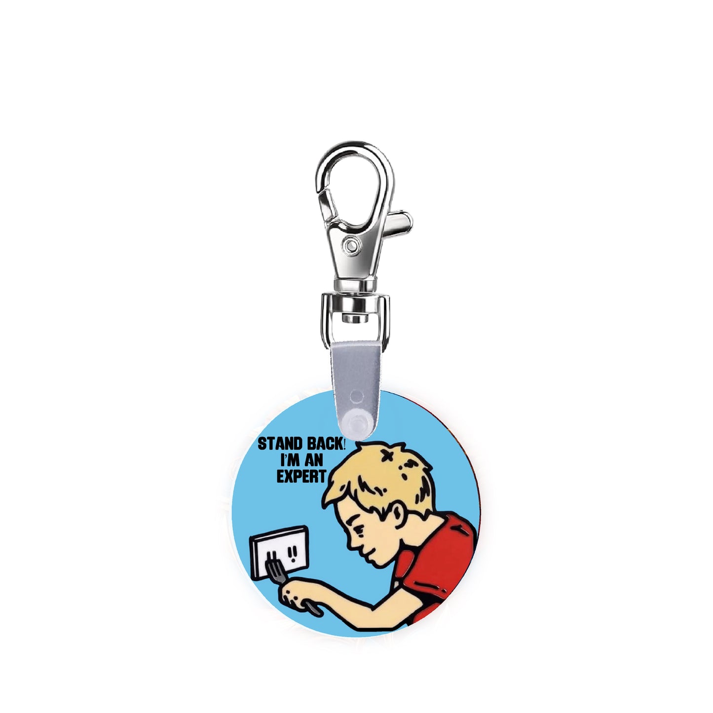 Stand Back, I’m An Expert Fork Electrical Outlet Smart CodeClip Keychain Digital Badge Buddy