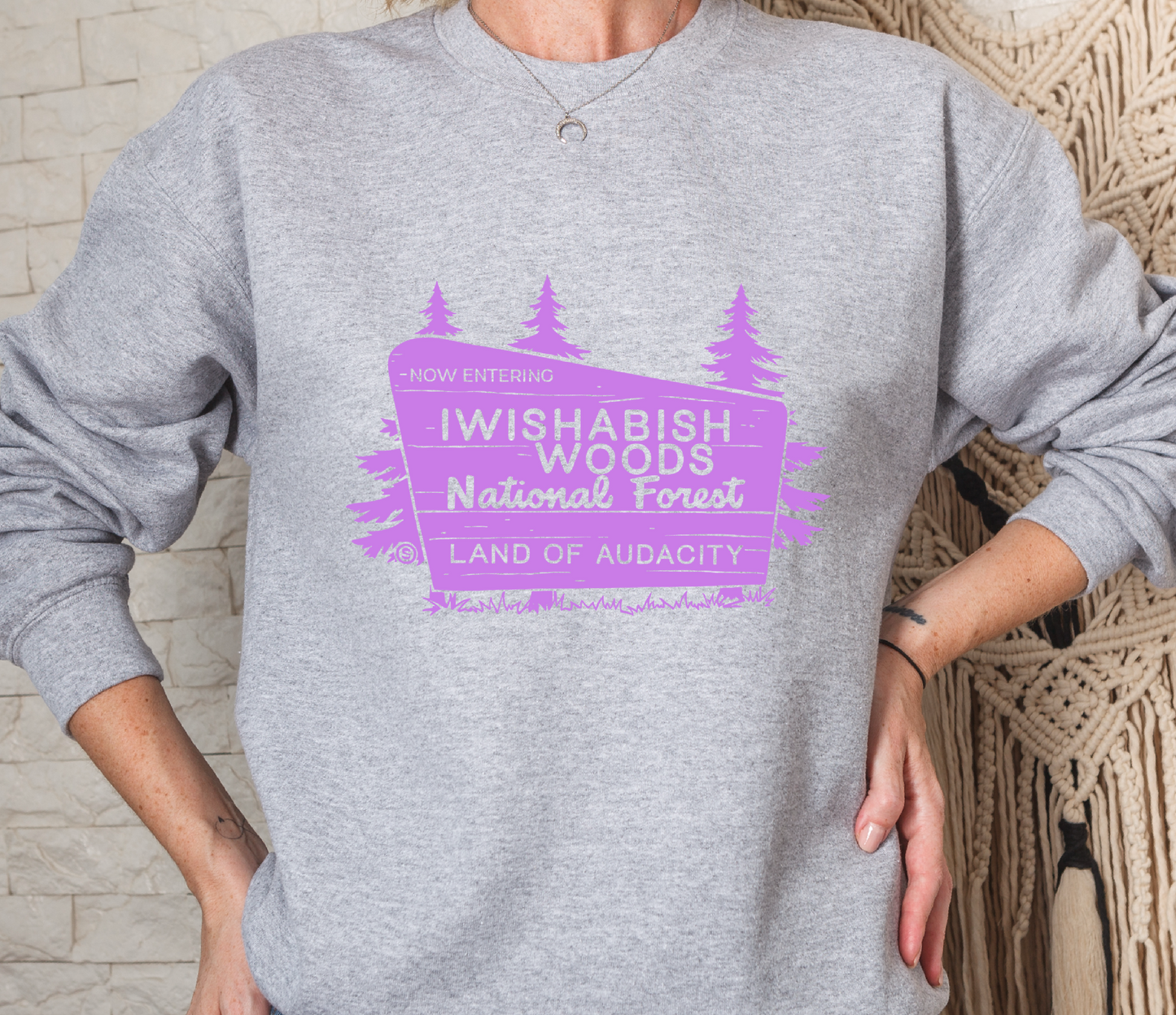 IWISHABISH WOODS National Park Lavender Crew Sweatshirt