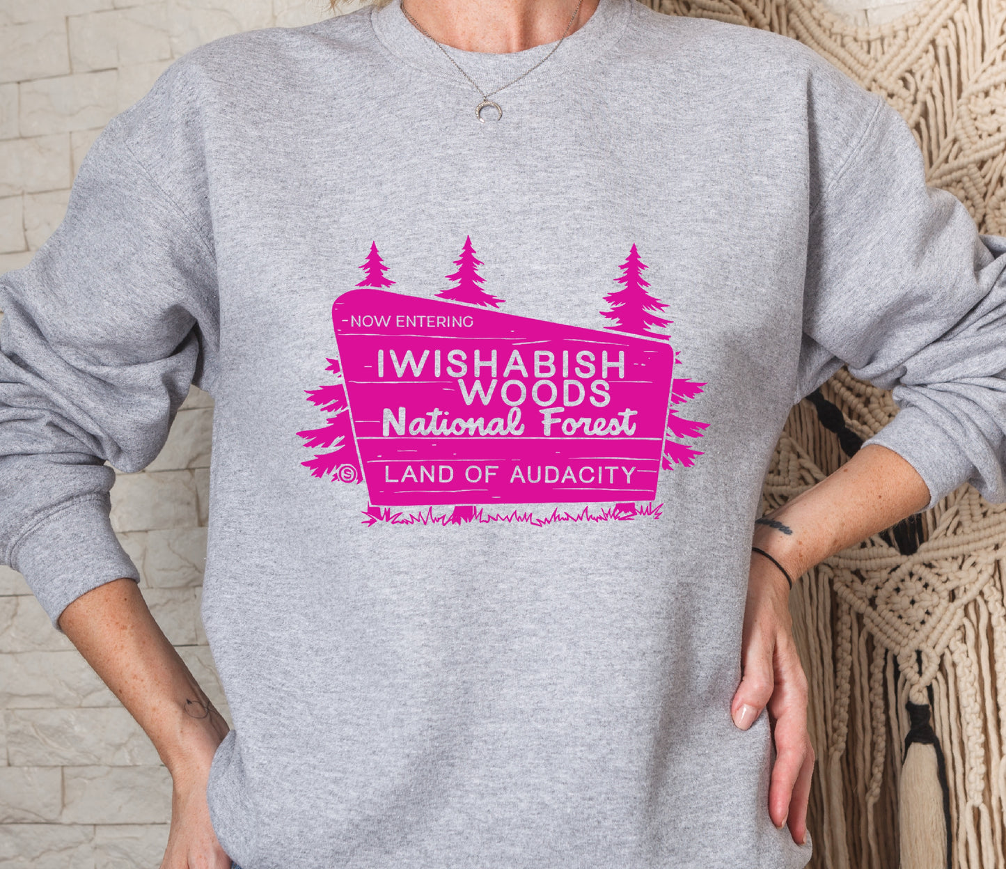 IWISHABISH WOODS National Park Hot Pink Crew Sweatshirt