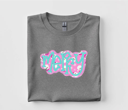 Christmas Merry Faux Appliqué Graphic T Shirt
