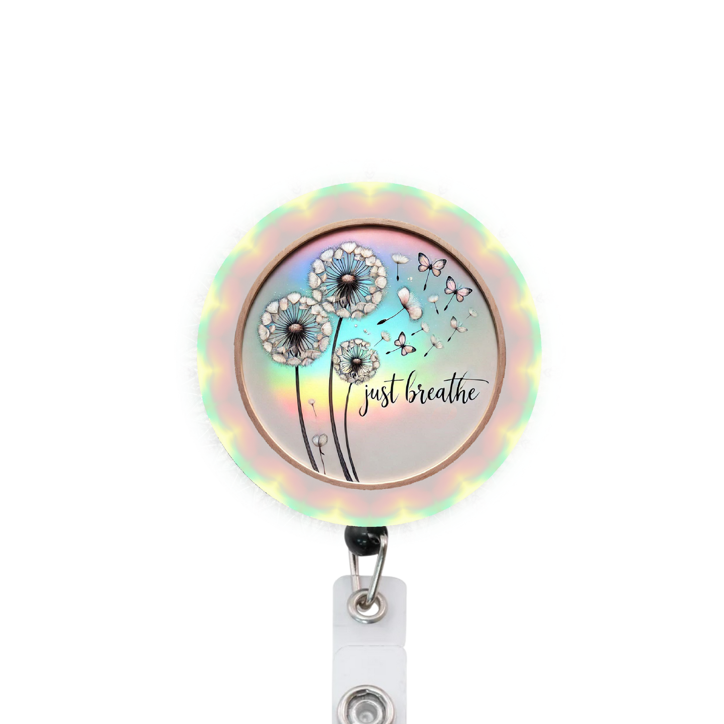 Just Breathe Dandelion Attached Badge Reel