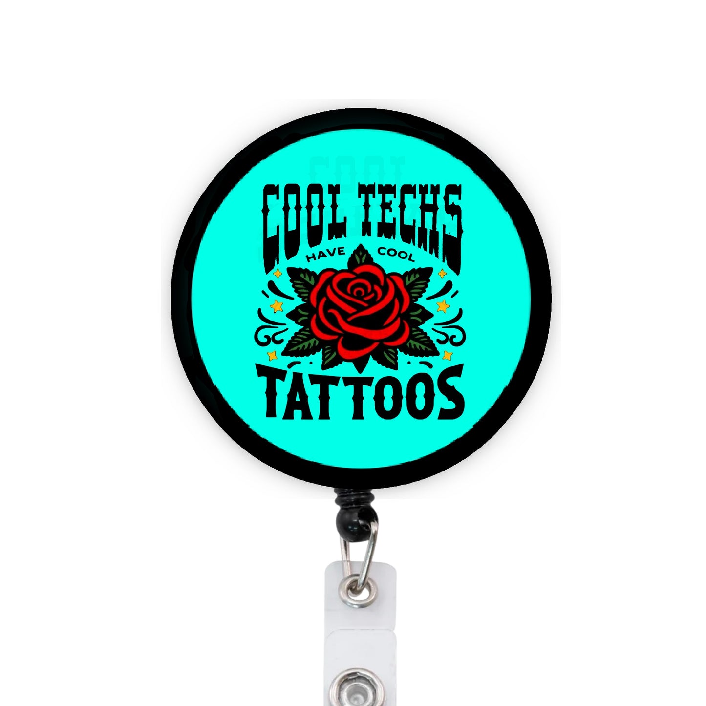 Cool Techs Have Cool Tattoos ICU ER Nurse RN Badge Reel