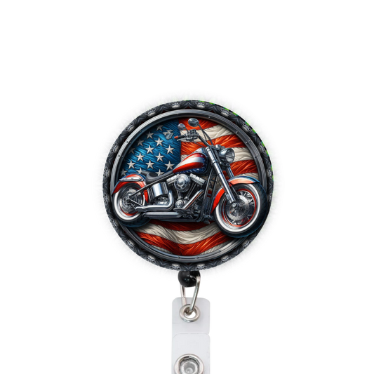 Patriotic Motorcycle Attached Badge Reel