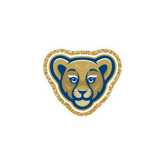 Gold and Blue Lion Cub Custom Iron On Glitter Sports Patch