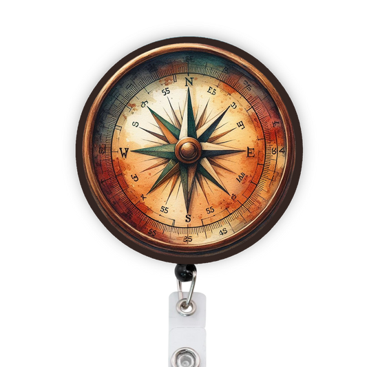 Vintage Compass Attached Badge Reel