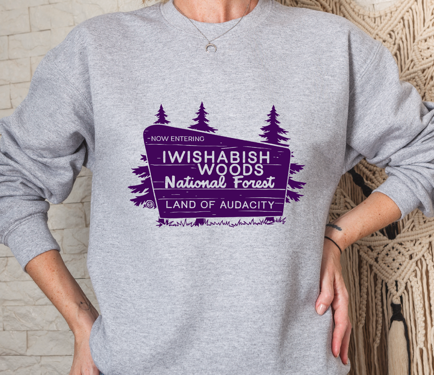 IWISHABISH WOODS National Park Purple Crew Sweatshirt