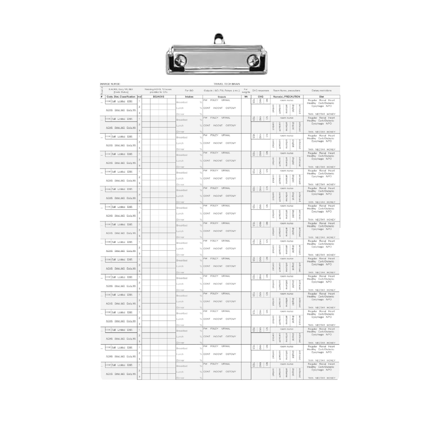 ShiftBoard Travel Brain Report Clipboard 16 Patient PCT Handoff