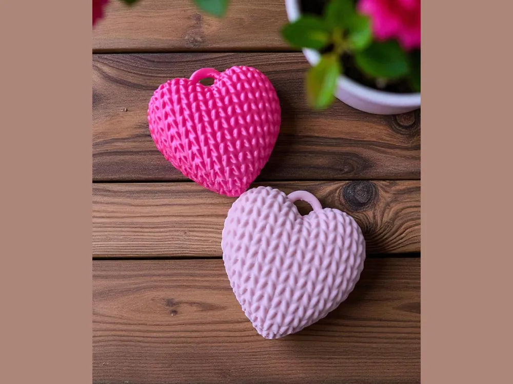 Knitted Heart Badge Reel Charm Key Chain