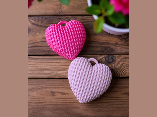 Knitted Heart Badge Reel Charm Key Chain
