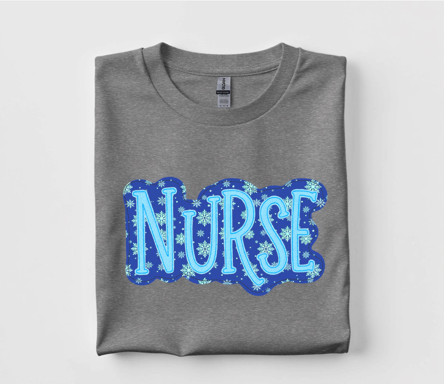 Winter Christmas Nurse Faux Appliqué Graphic T Shirt