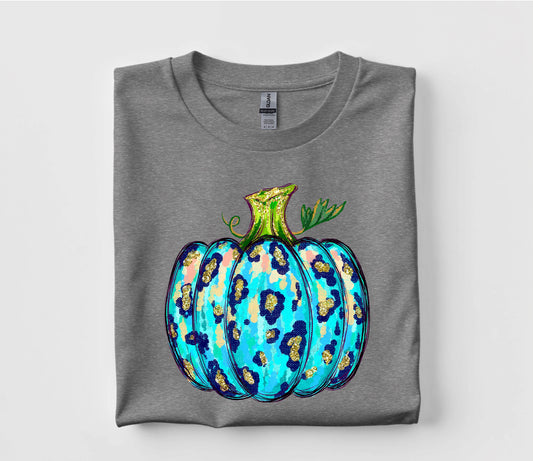 Blue Leopard Harvest Pumpkin T Shirt