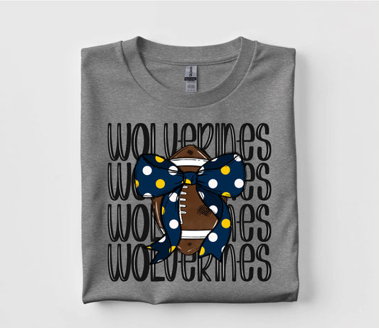 Navy Wolverines Coquette Football T Shirt