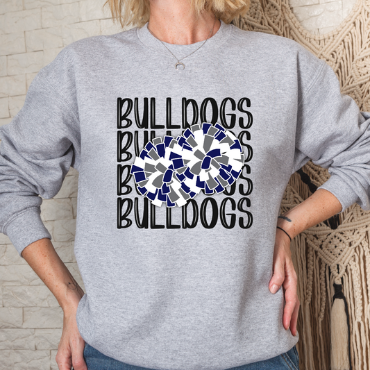 Navy Bulldogs Cheer Pom Pom Crew Sweatshirt