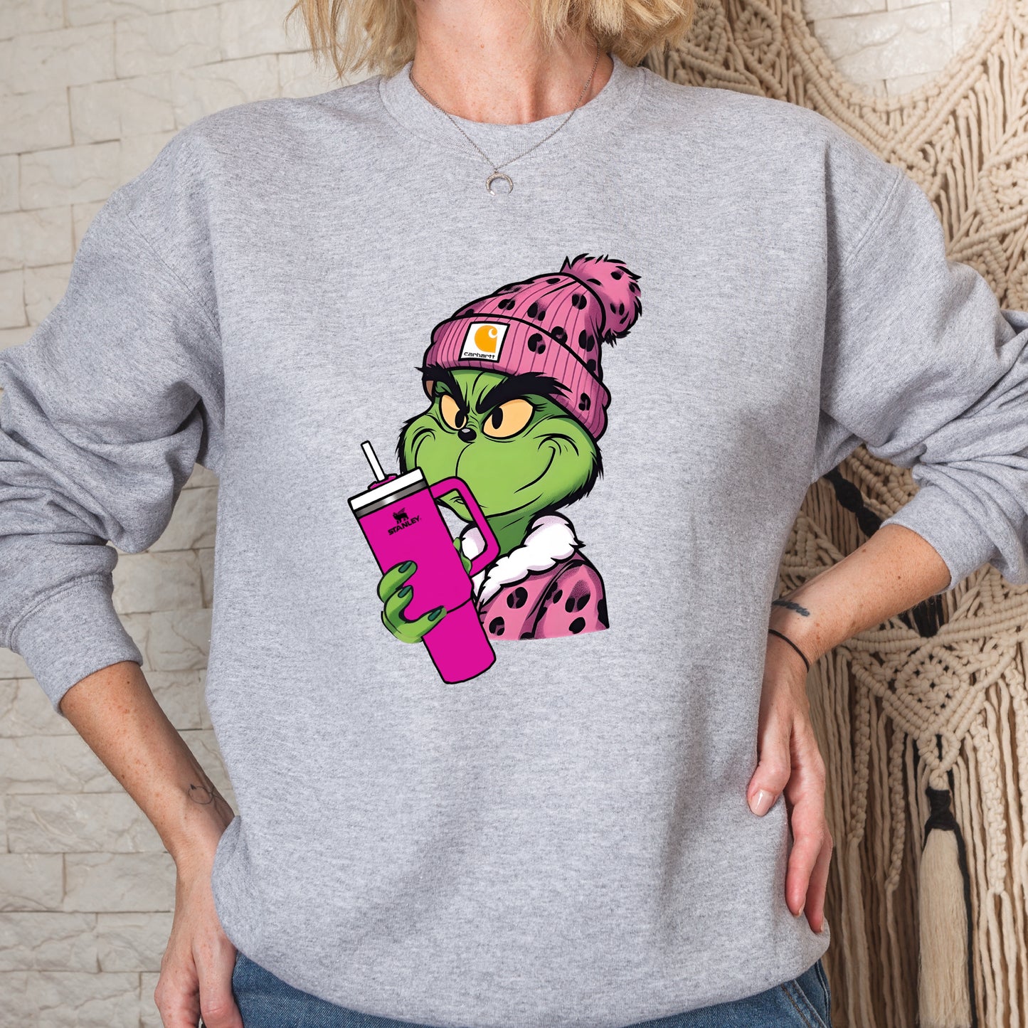Bougie Grinch With Stanley Christmas Crew Sweatshirt