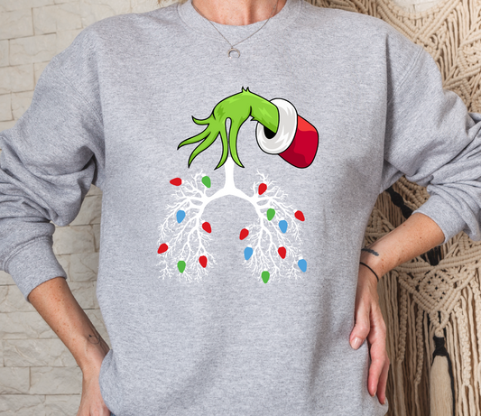 Grinch Respiratory Tree Christmas Crew Sweatshirt