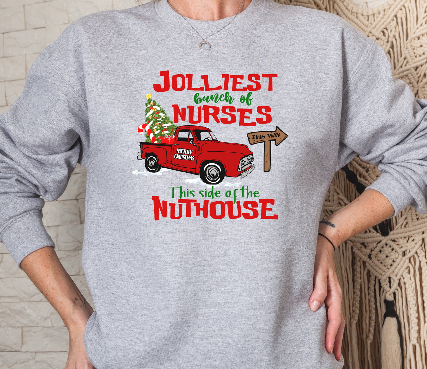Jolliest Bunch Of Nurses Christmas Crew Sweatshirt