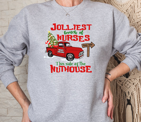 Jolliest Bunch Of Nurses Christmas Crew Sweatshirt
