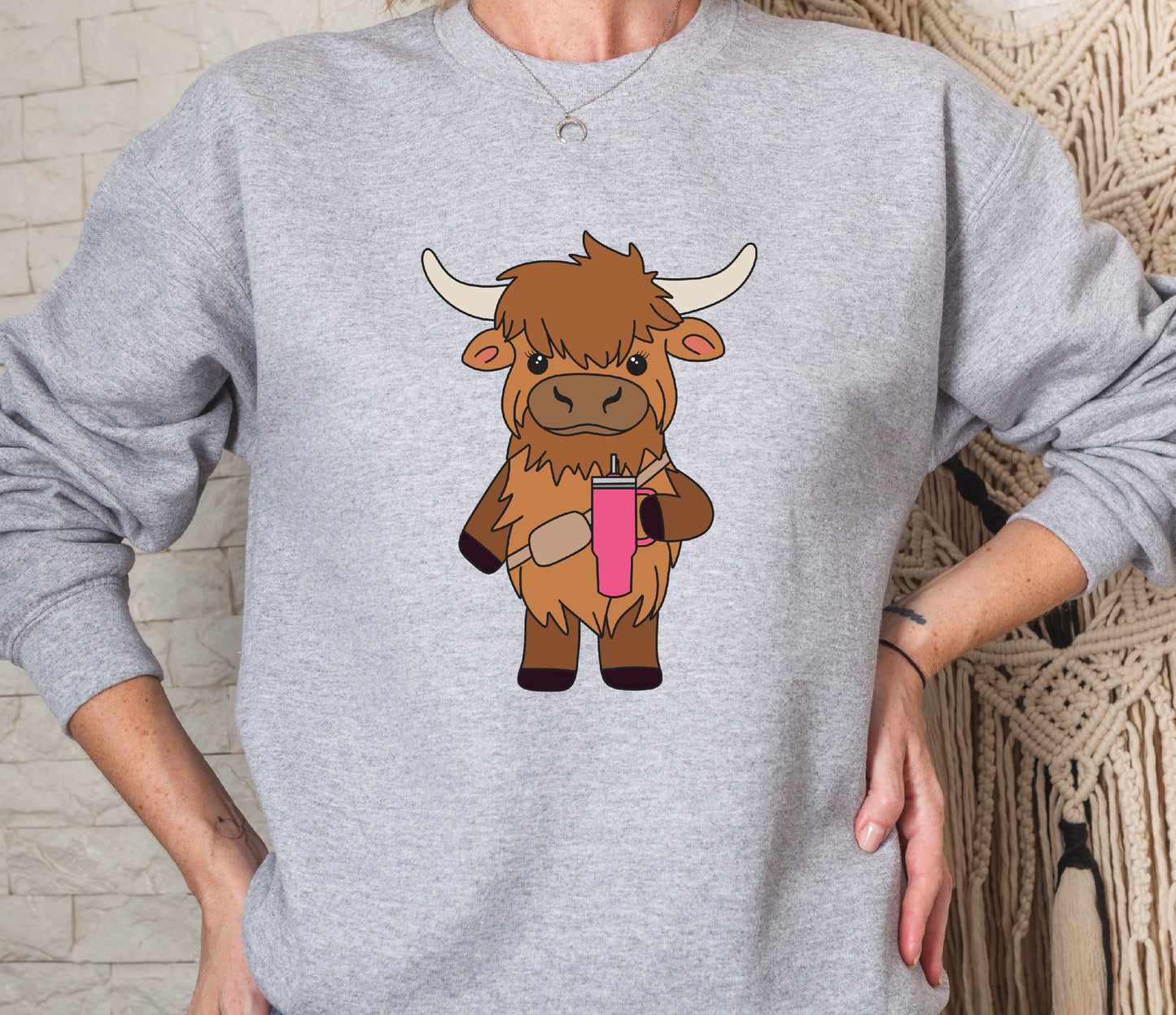 Bougie Heifer Highland Cow With Stanley Crew Sweatshirt