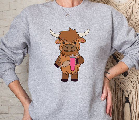 Bougie Heifer Highland Cow With Stanley Crew Sweatshirt