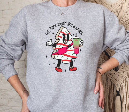 Out Here Looking Like A Snack Christmas Cake Crew Sweatshirt