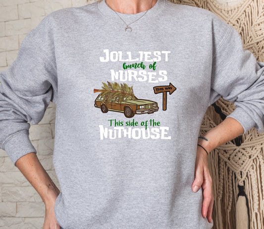 Jolliest Bunch Of Nurses Christmas Crew Sweatshirt
