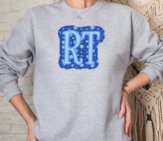 Holiday Snow Winter Christmas RT Faux Appliqué Crew Sweatshirt
