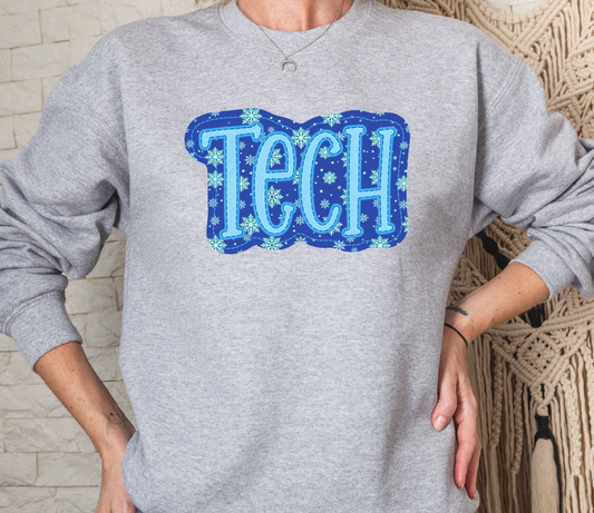 Holiday Snow Winter Christmas Tech Faux Appliqué Crew Sweatshirt
