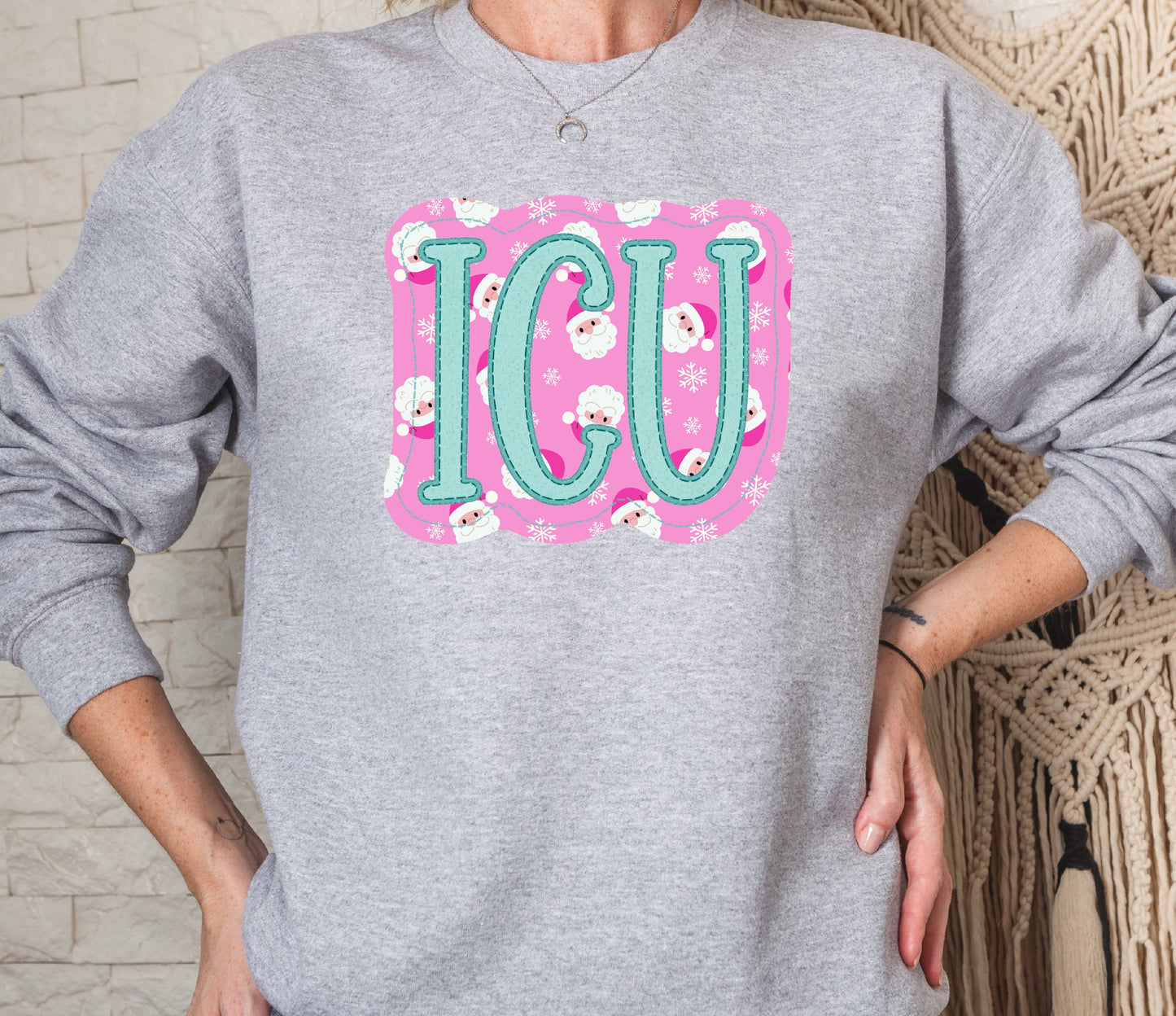 Christmas ICU Faux Appliqué Crew Sweatshirt