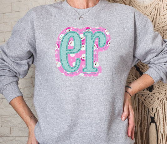 Christmas ER Crew Faux Appliqué Sweatshirt
