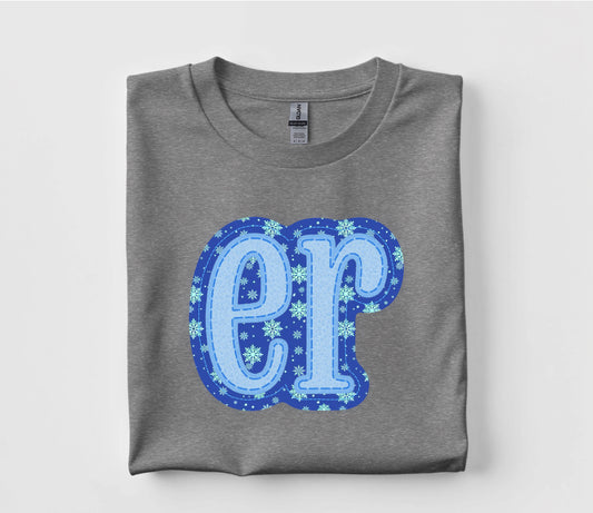 Holiday Snow Christmas ER Faux Appliqué Graphic T Shirt