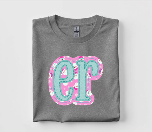 Christmas ER Faux Appliqué Graphic T Shirt