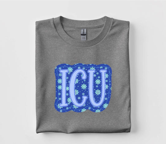 Holiday Snow Christmas ICU Faux Appliqué Graphic T Shirt