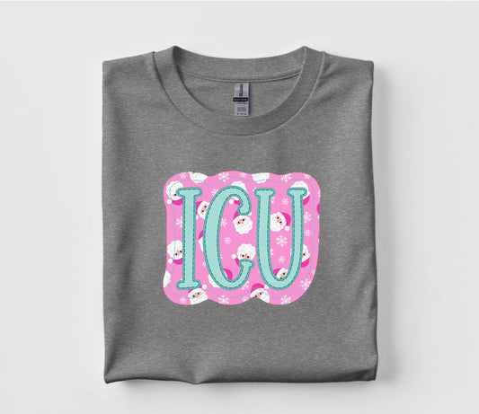 Christmas ICU Faux Appliqué Graphic T Shirt