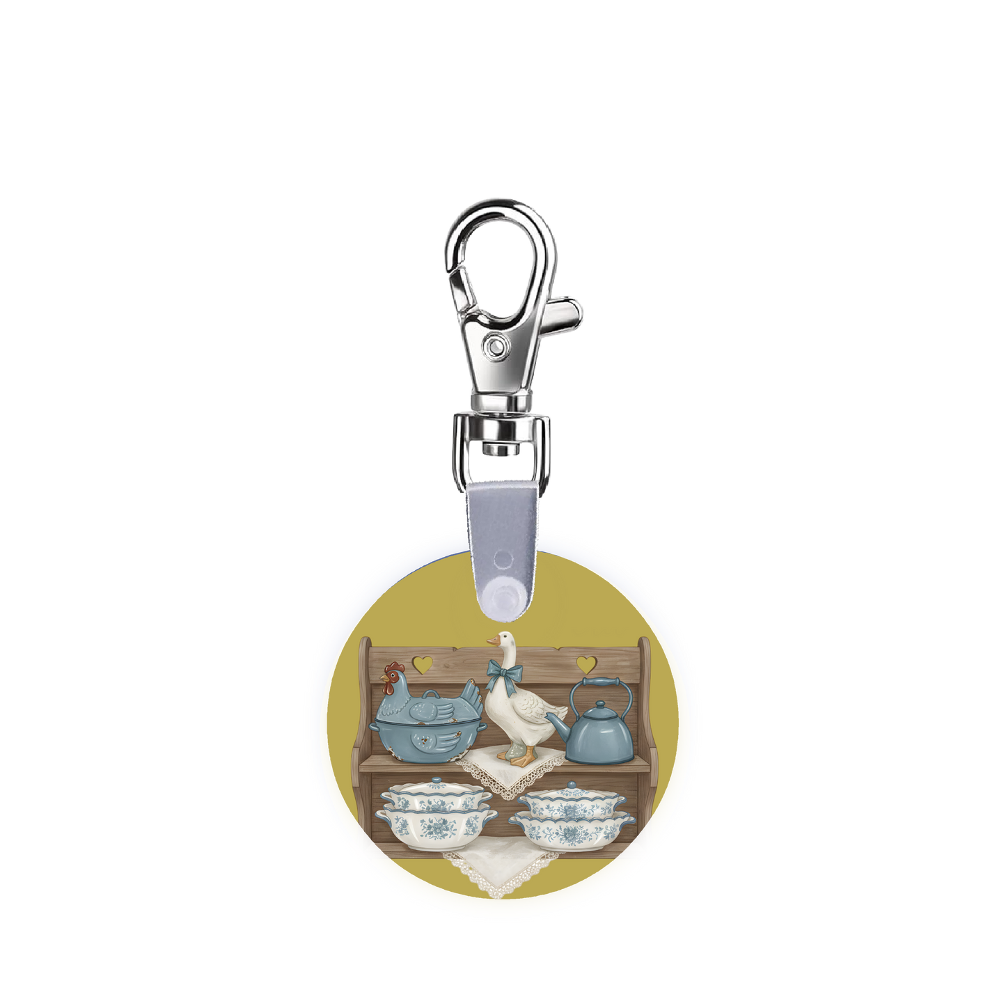 Vintage Granny Shelf Chicken Hen On A Nest Smart CodeClip Keychain Digital Badge Buddy